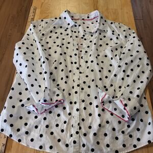 Crown & Ivy White Cotton Polka-dot Button Down Pink Trim 23" P2P 2X